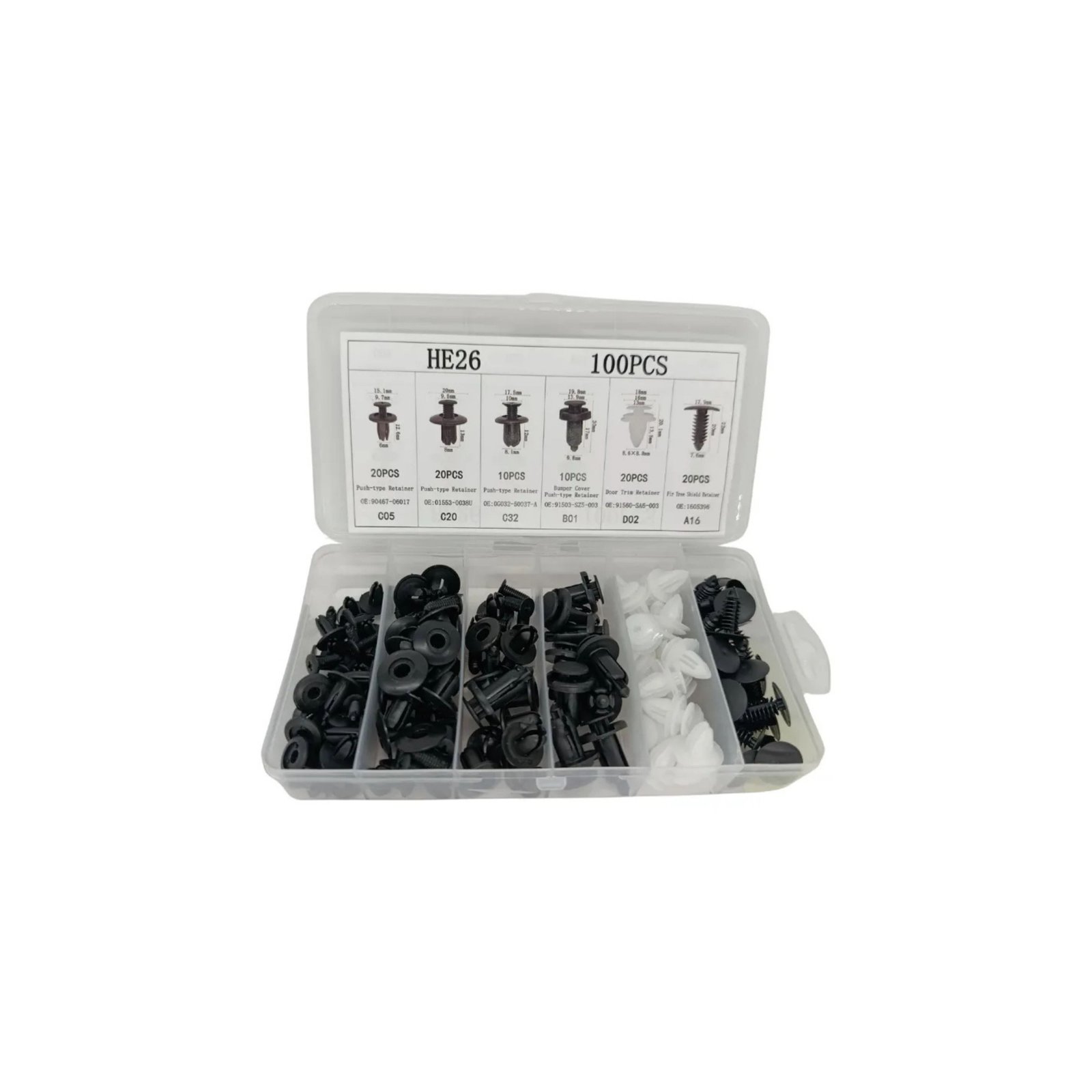 HE018 Grapa Automotriz Universal Clip de  Sujeción 100 Piezas